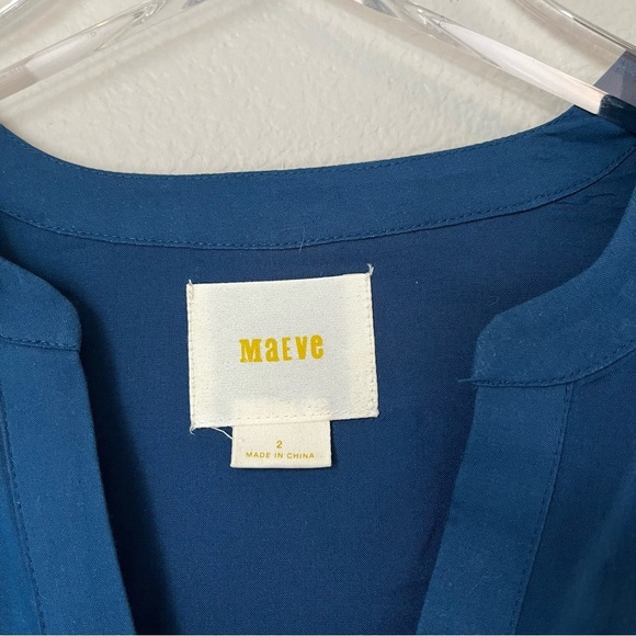 Anthropologie Maeve Blue Laiken Henley Front Pocket Blouse Size 2 - Picture 2 of 7